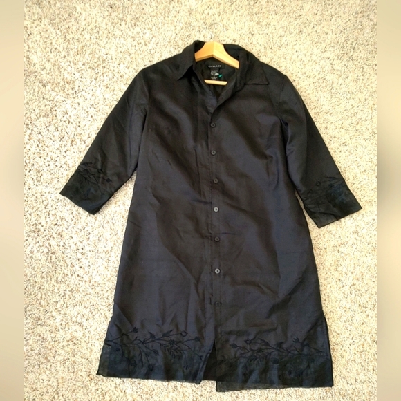 Silkland Black Button-Up Cardigan with Embroidered Details - Picture 1 of 6
